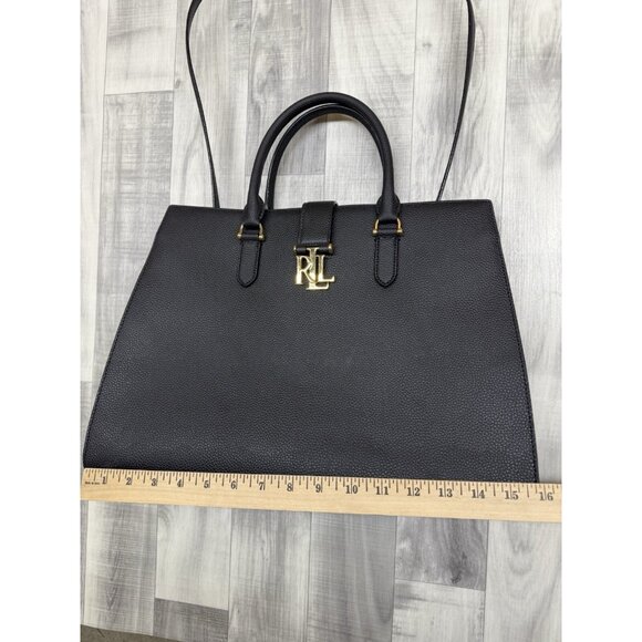 ✅Ralph Lauren Black Pebbled Leather Brigitte Tote Handbag Plus Key Chain R.L.L - Picture 10 of 14